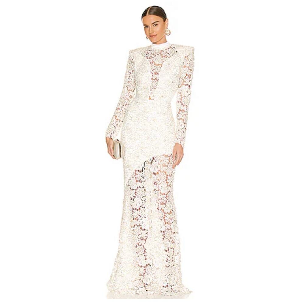 ZHIVAGO Angelus Maxi Gown Dress Ivory White Sz. 2 floral lace